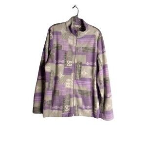 Allison Daley Fleece Full Zip Sweatshirt Purple Gray Print Womens Size Large